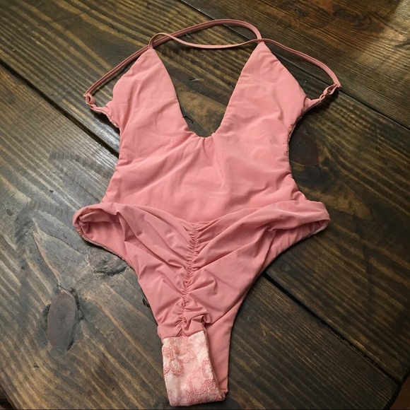 One piece lace swimsuit pink XS - Picture 5 of 6